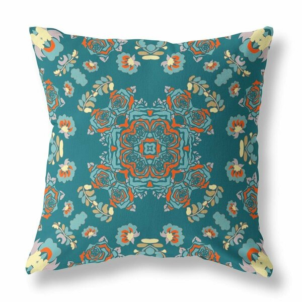 Palacedesigns 26 in. Teal & Orange Wreath Indoor & Outdoor Zippered Throw Pillow Green & Red PA3106566